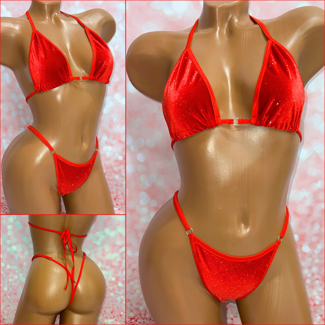 Red Glitter Velvet Bikini