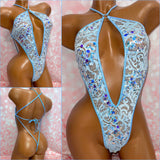 Blue Sequin Lace One Piece