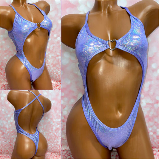 Metallic Purple Open Front One Piece