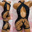 Rhinestone Mesh Romper Black