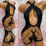 Rhinestone Mesh Romper Black