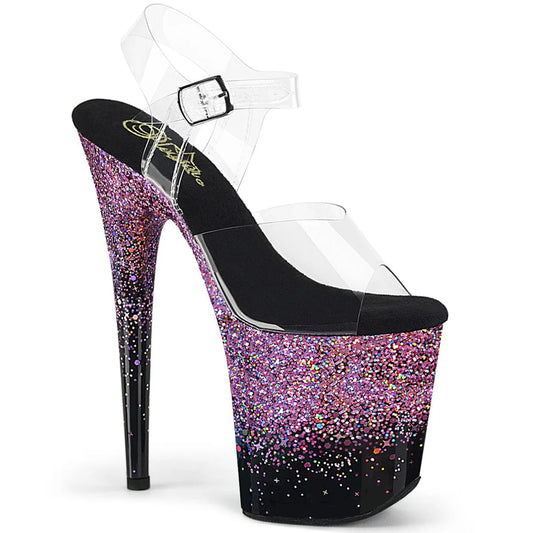 Pleaser FLAMINGO-808RSS Clear/Purple Glitter Heels