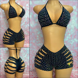 Extreme Bling Cut Shorts Set Black