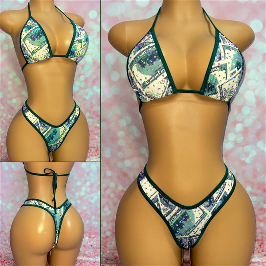 Extreme Bling Money Print Cheeky Bikini