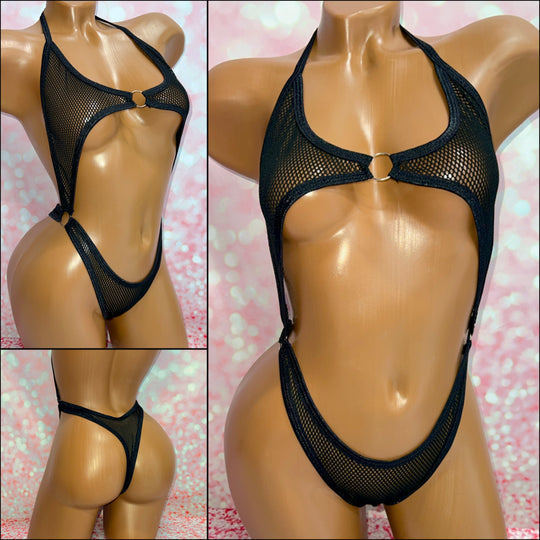 Black Fishnet O-Ring One Piece