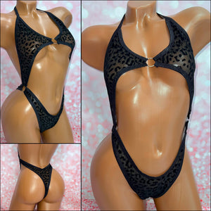 Leopard Mesh O-Ring One Piece