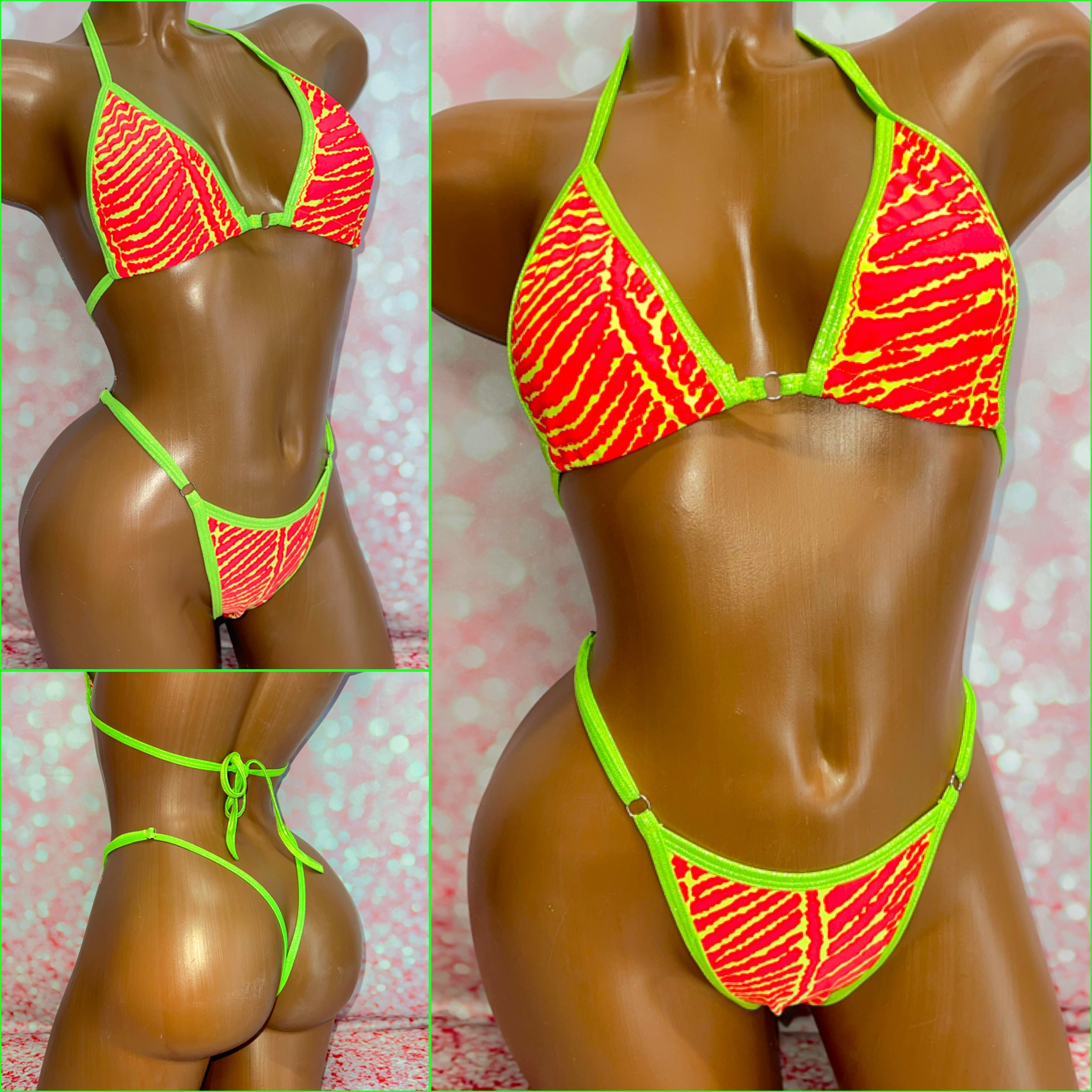 Neon Stripe Print Bikini