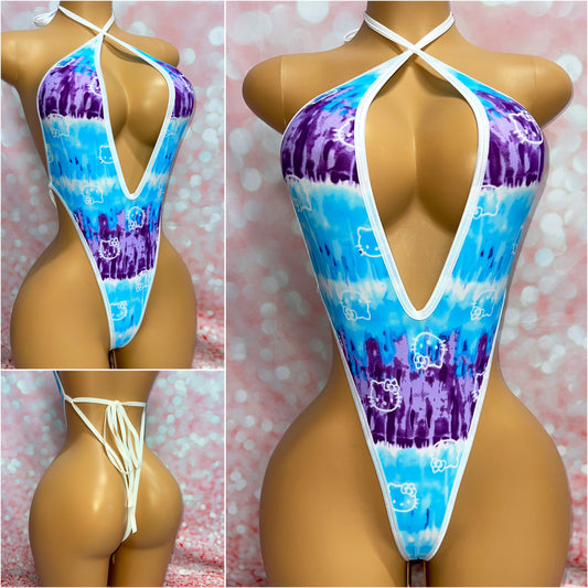 Tie Dye Kitty Print One Piece