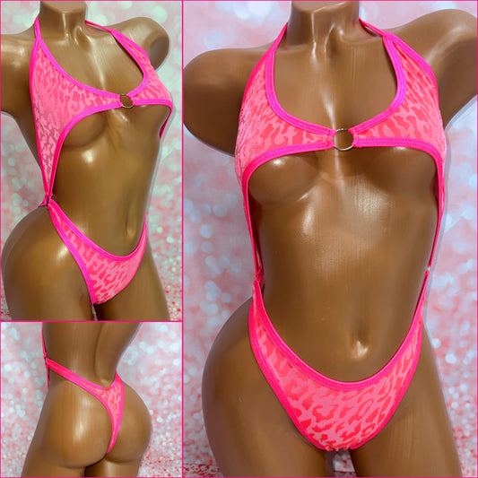 Pink Leopard O-Ring One Piece