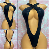 Metallic Black Cross Over One Piece