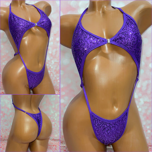 Purple Sequin Clip Front Sling