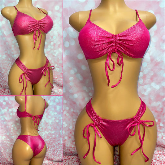 Shiny Pink Ruched Set