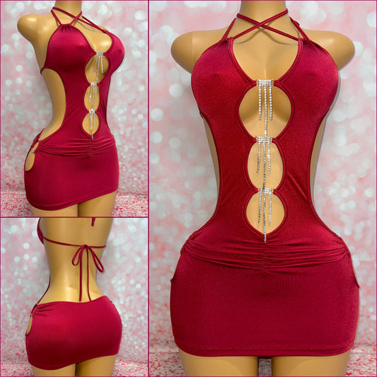 Burgundy Dangle Mini Dress