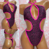 Cerise Sequin Cut Out One Piece