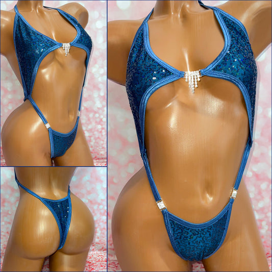 Petrol Blue Sequin Peekaboob