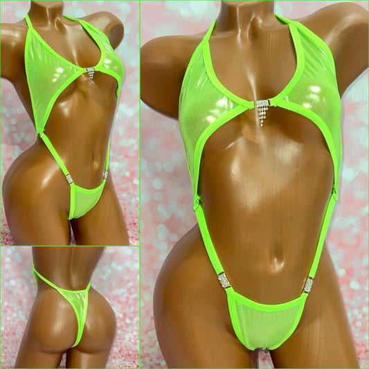 Neon Green Metallic Mesh Peekaboob