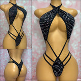Black Rhinestone Strappy Slingshot