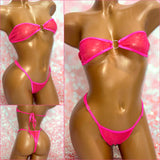 Pink Glitter Mesh Strapless Bikini