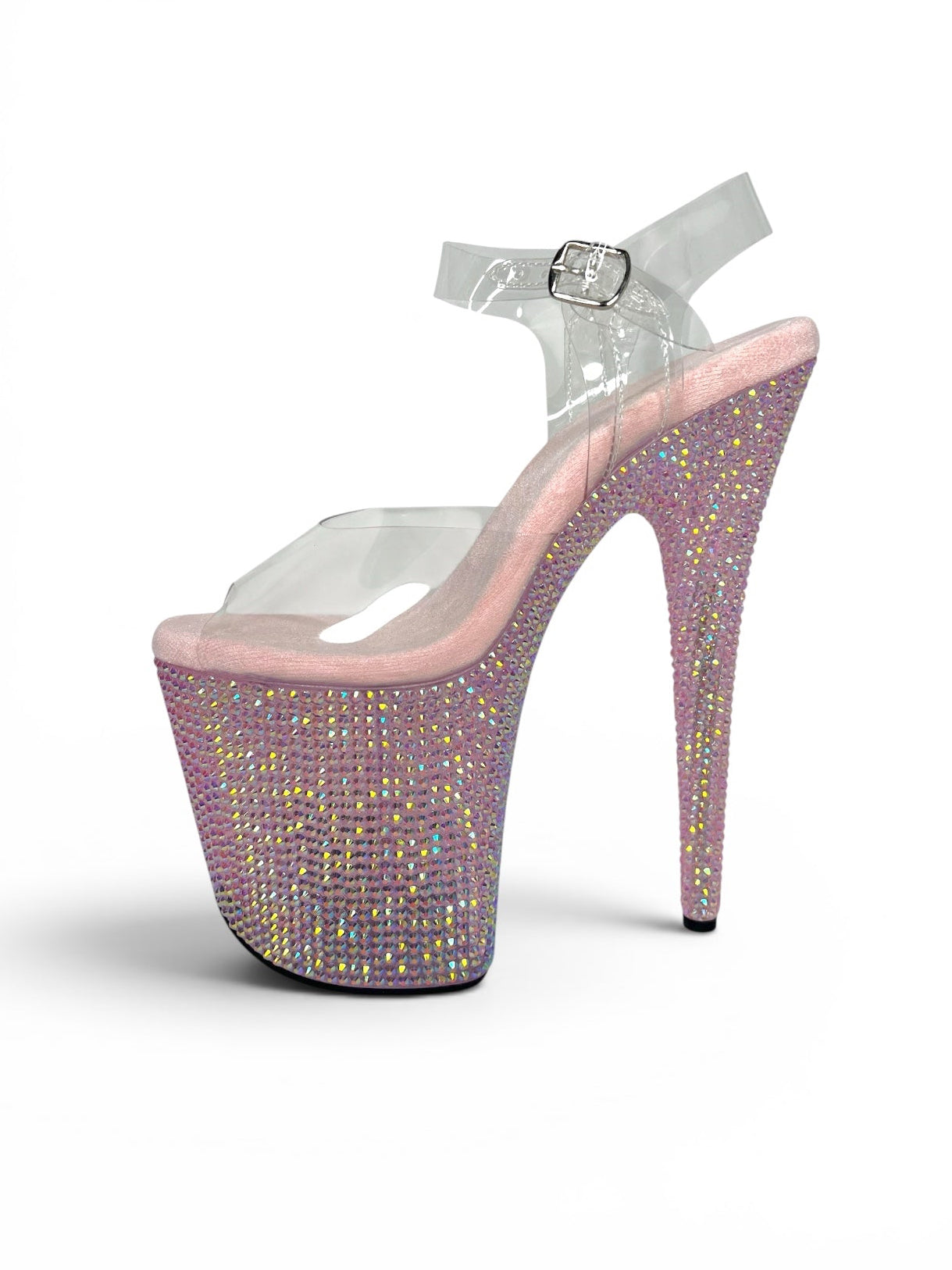 Pink Champagne Rhinestone Heels TPU 8 Inch