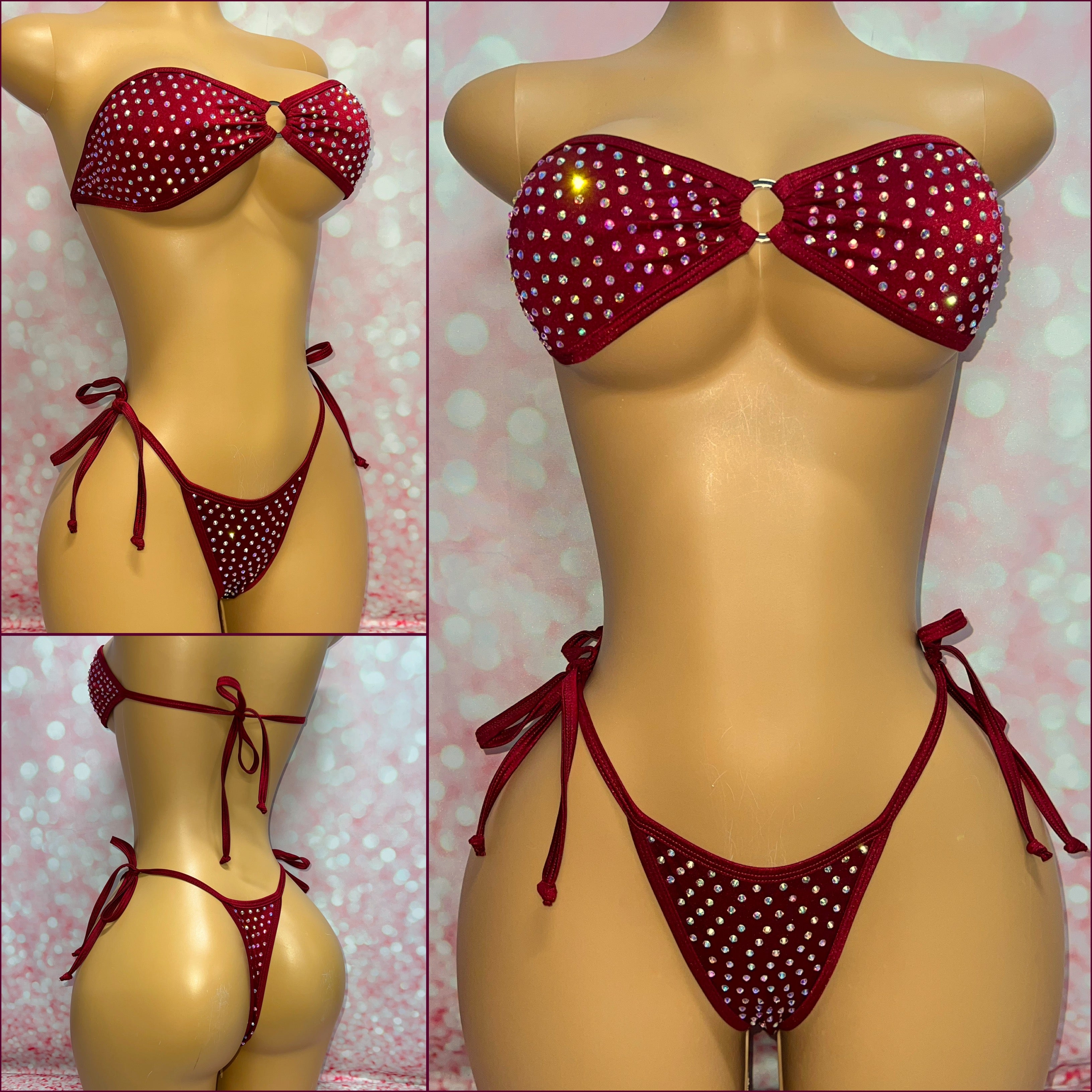 Strapless Rhinestone Bikini Burgundy