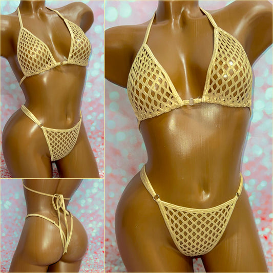 Metallic Gold Diamond Mesh Bikini