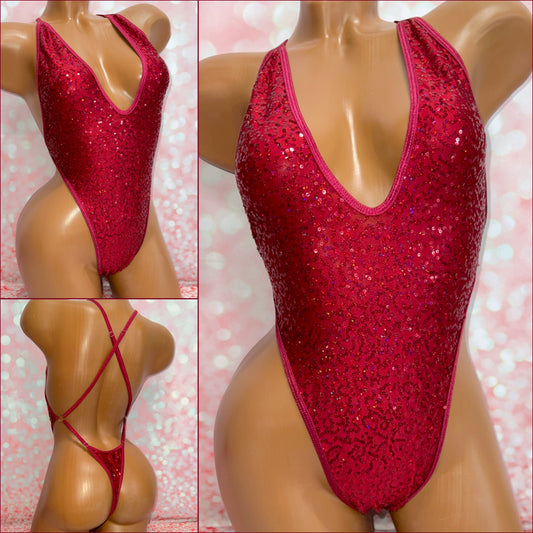 Burgundy Sequin Adjustable One Piece