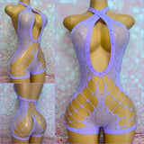 Rhinestone Mesh Romper Purple