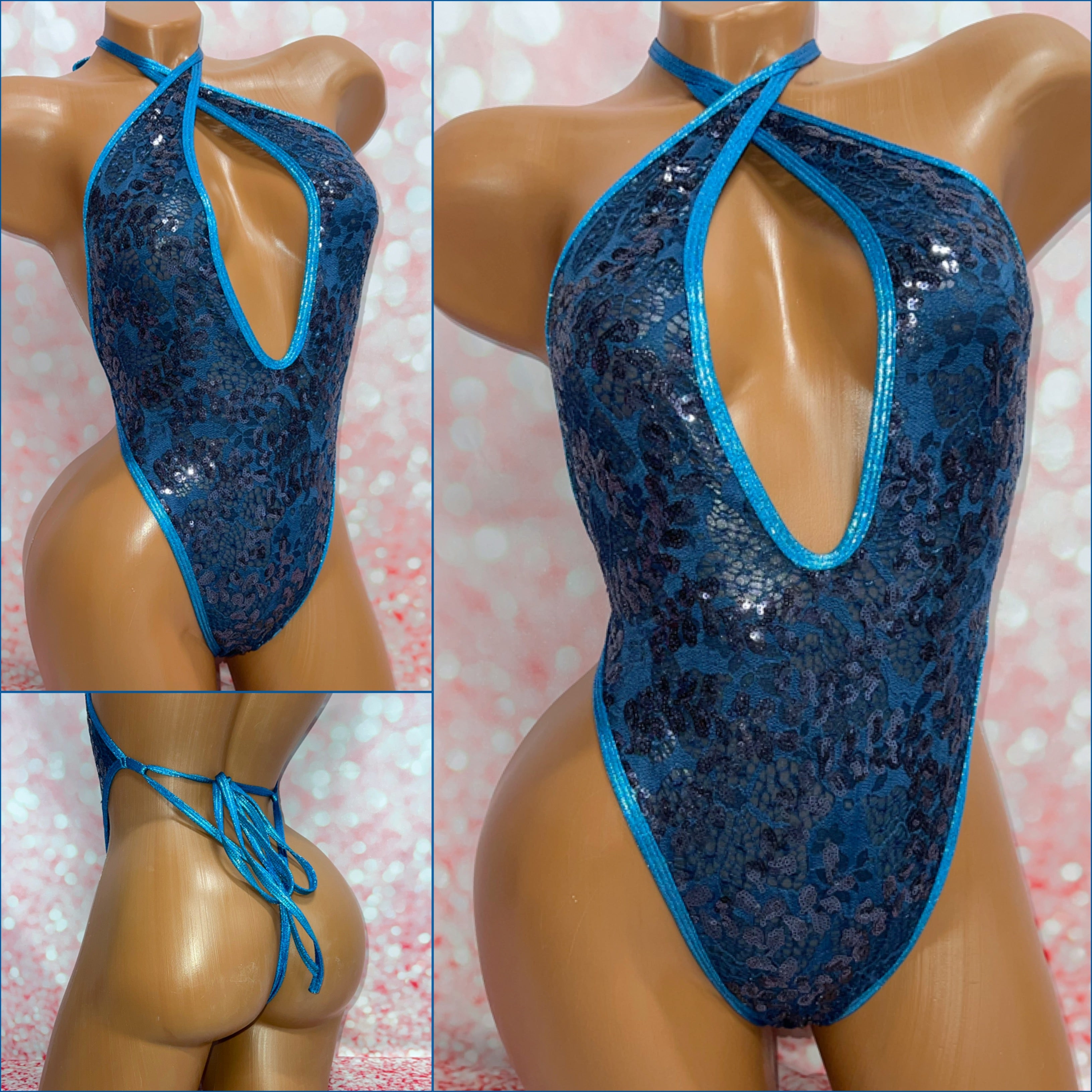 Teal Sequin Lace One Piece