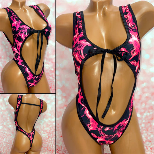 Pink Swirl Tie Front Bodysuit