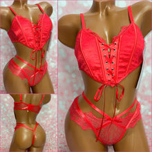 Load image into Gallery viewer, Roma Lace Corset Set Pink