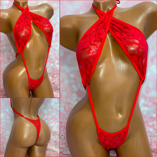 Red Metallic Lace Slingshot