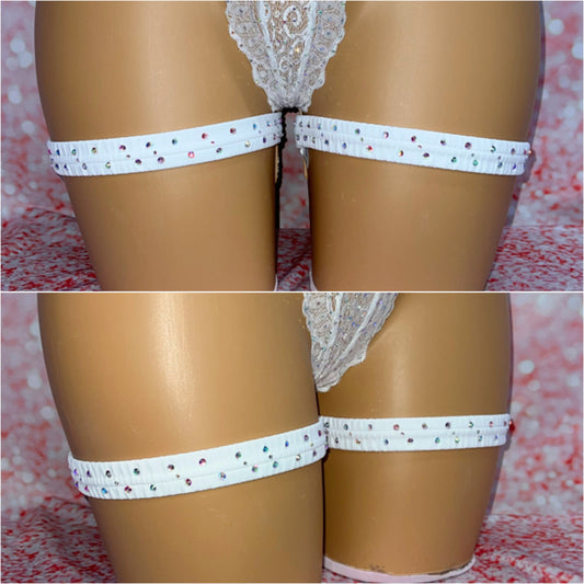 White Rhinestone Garter Set