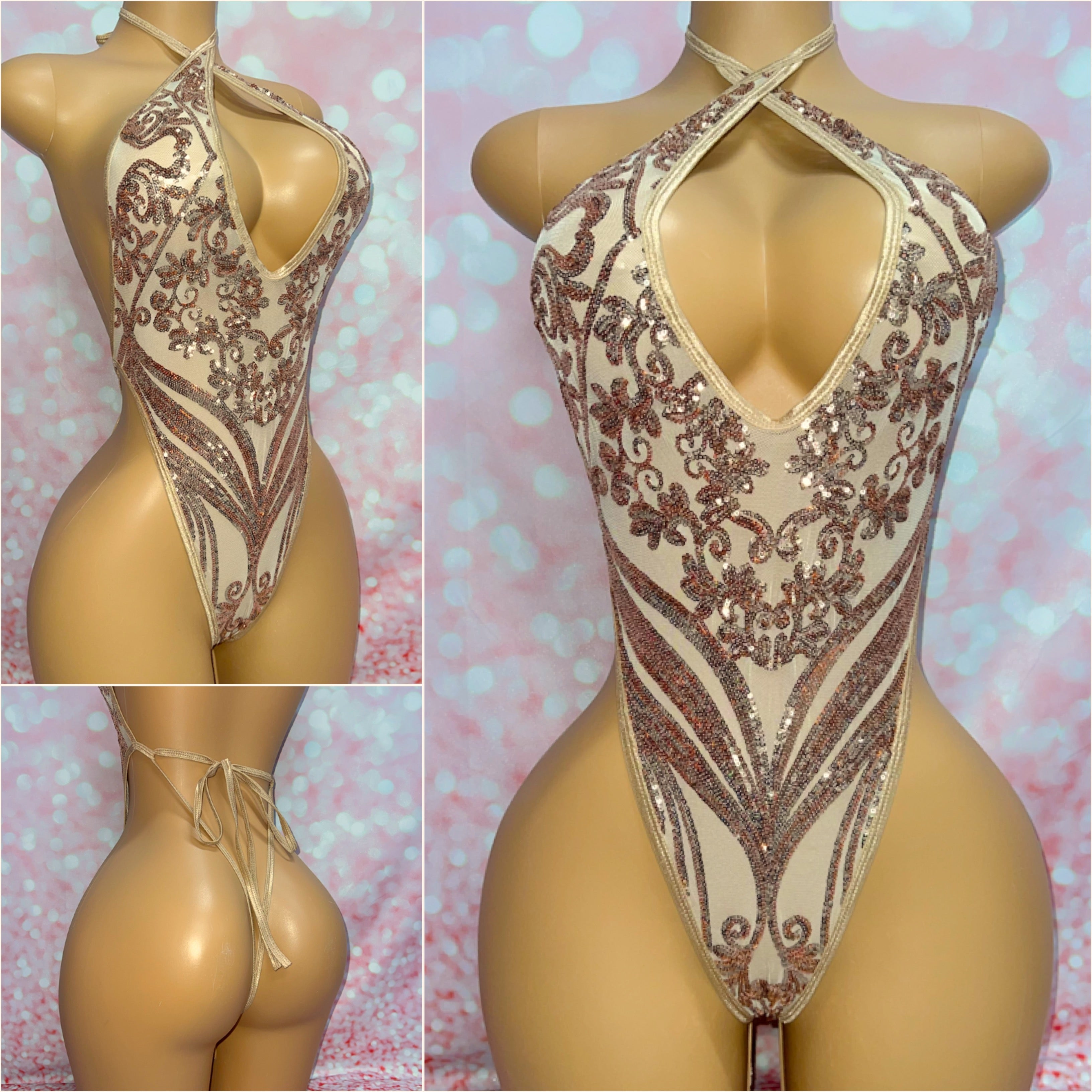 Gold Sequin Mesh One Piece