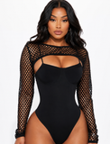 Black Fishnet Long Sleeve Crop