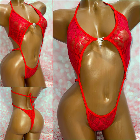 Red Metallic Lace Diamond Slingshot