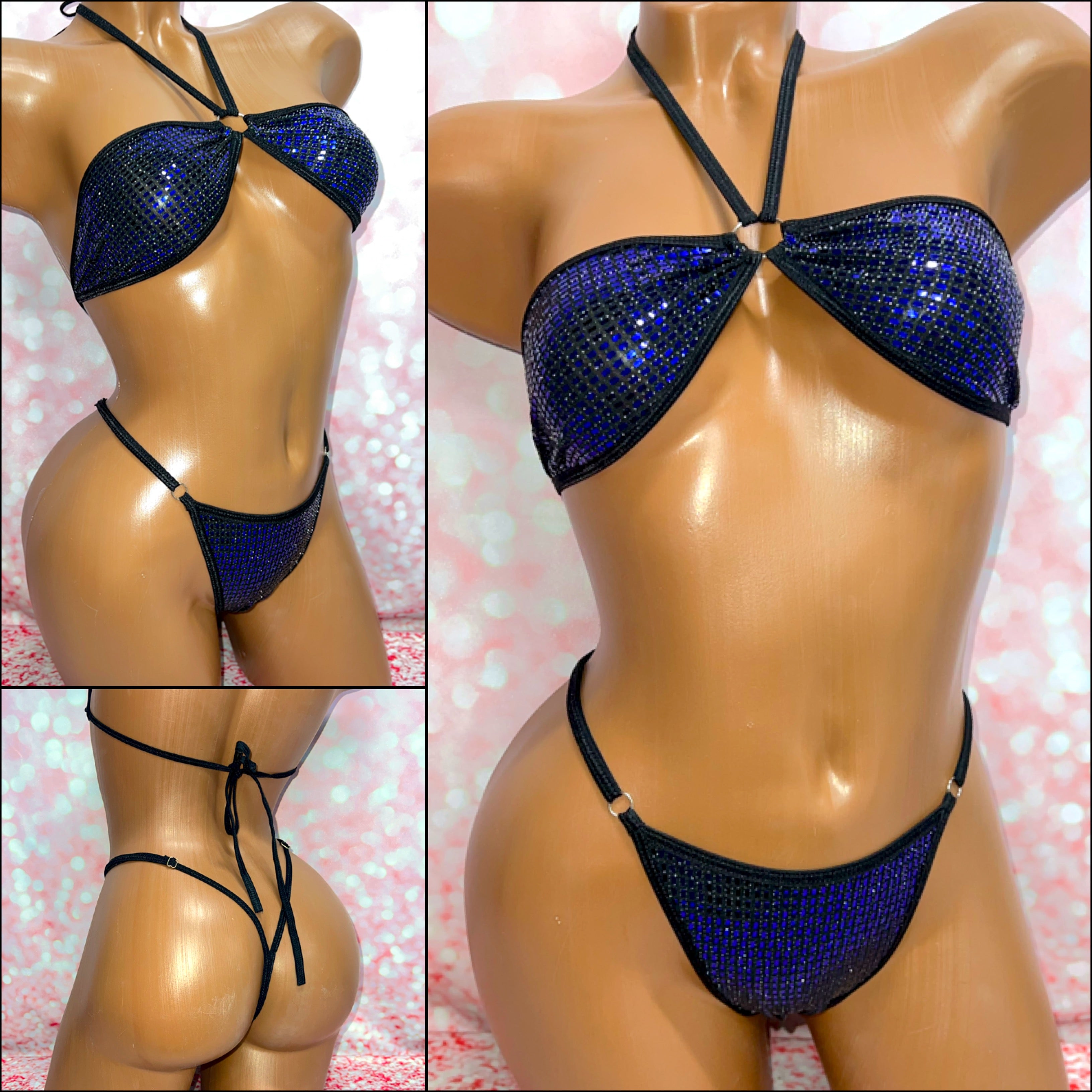 Dark Blue Holo Strapless Bikini