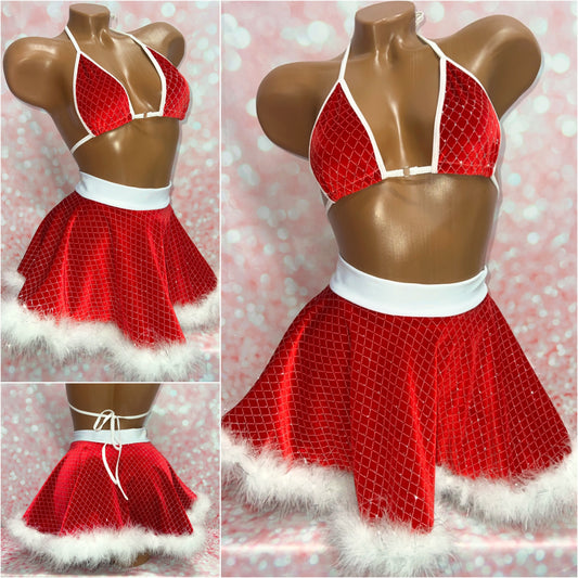 Fluffy Santa Skirt Set