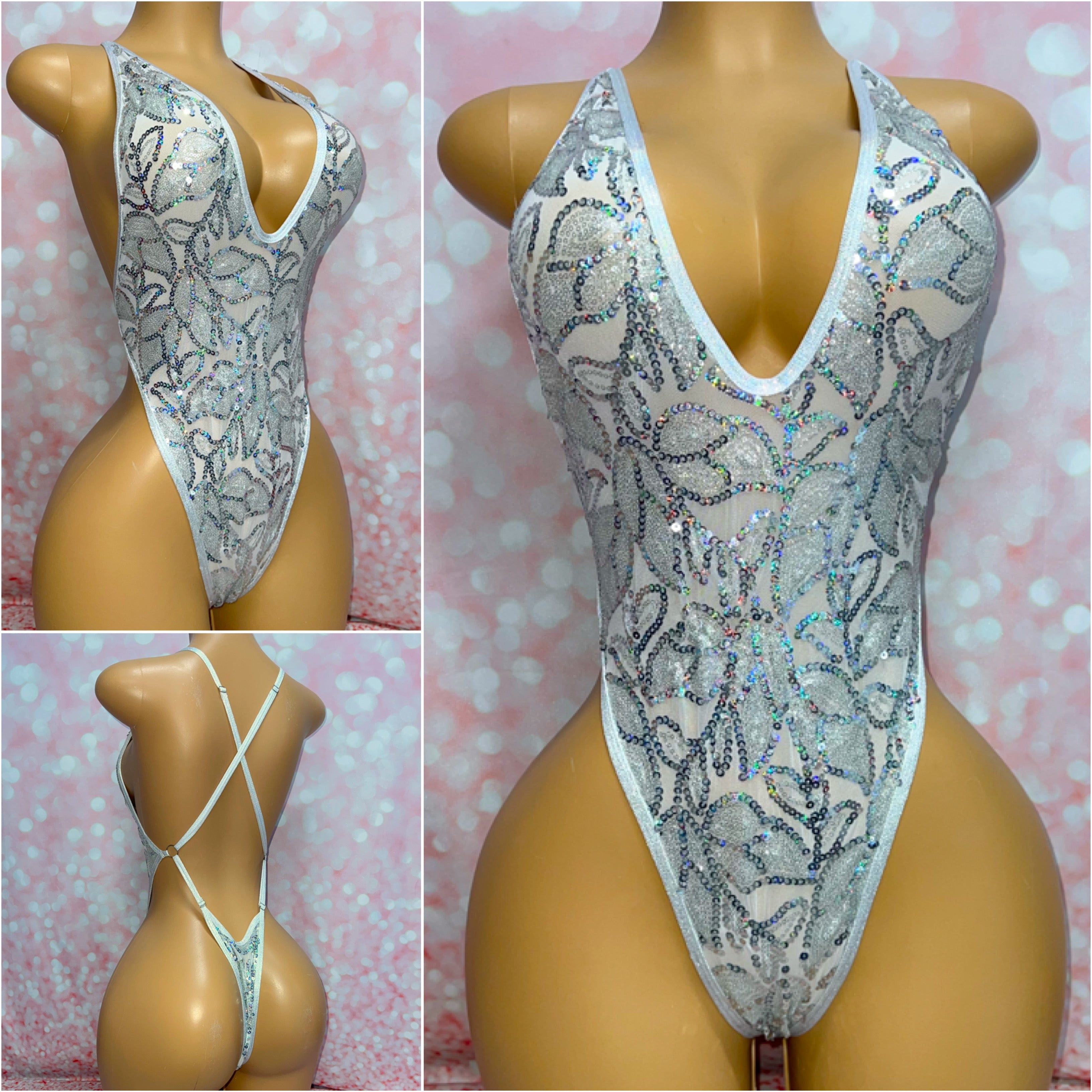 White Sequin Pattern Adjustable One Piece