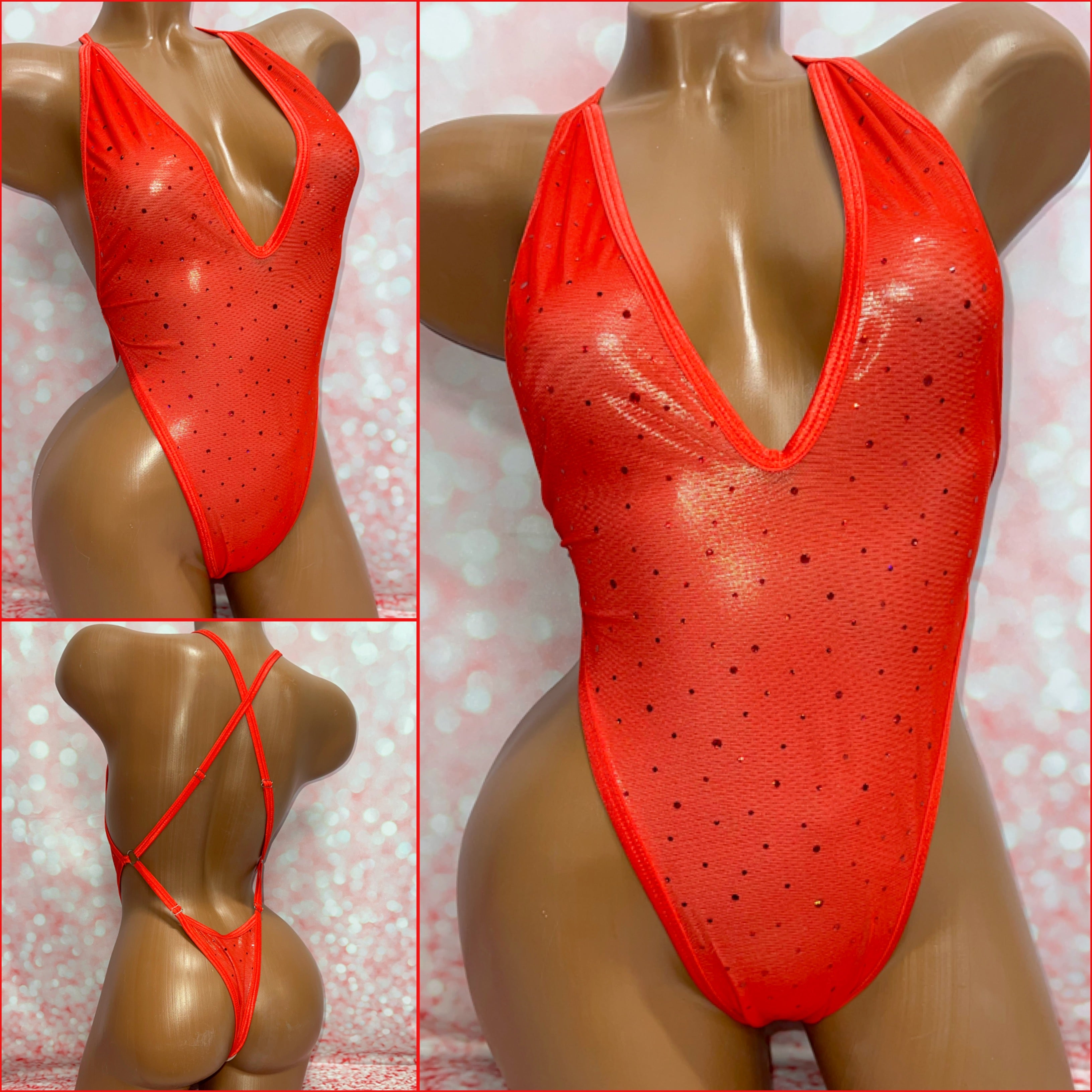Red Sparkle Mesh Adjustable One Piece
