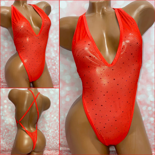 Red Sparkle Mesh Adjustable One Piece
