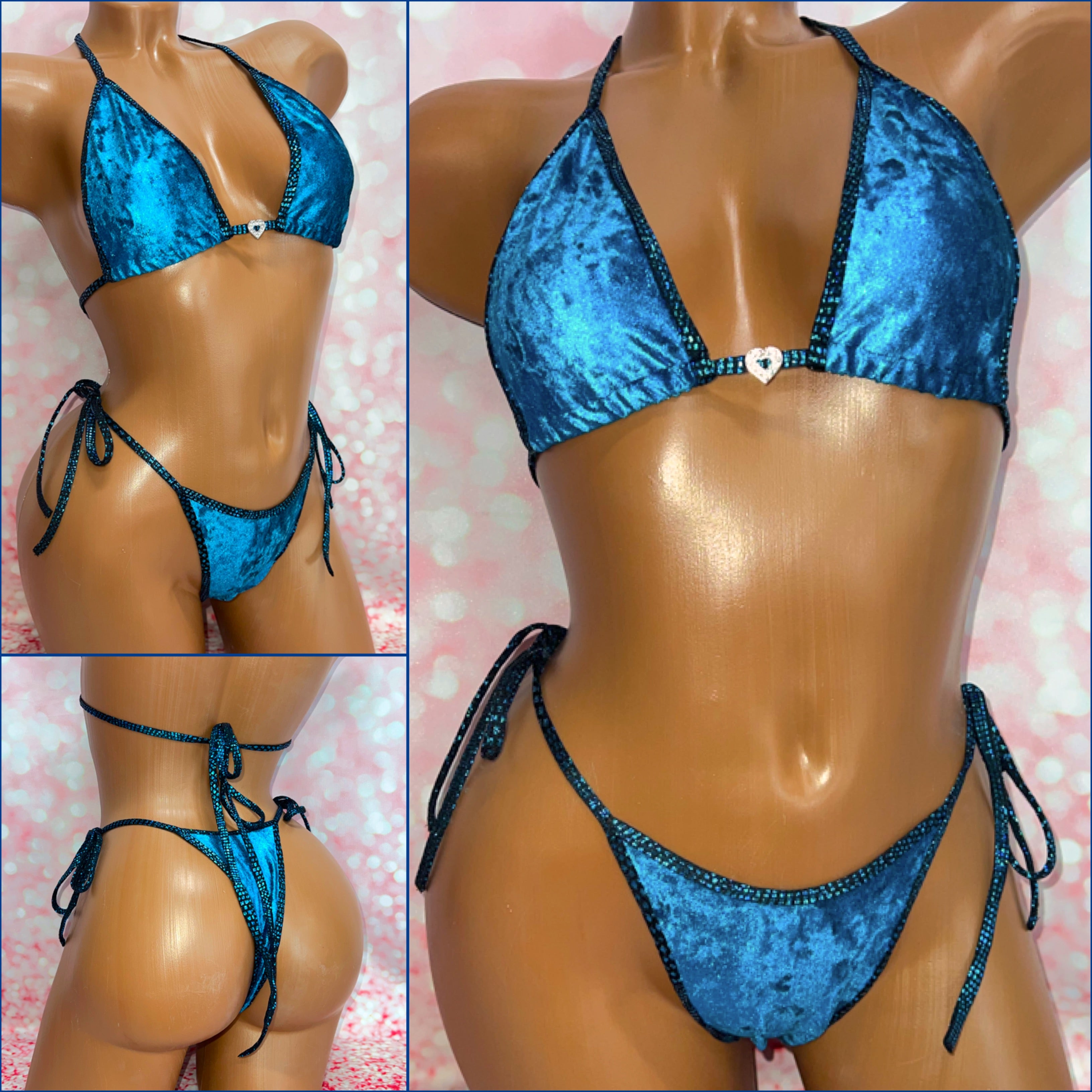 Metallic Teal Velvet Bikini
