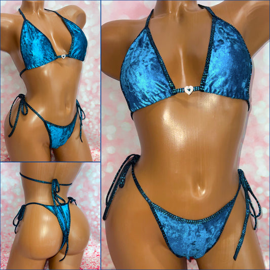 Metallic Teal Velvet Bikini