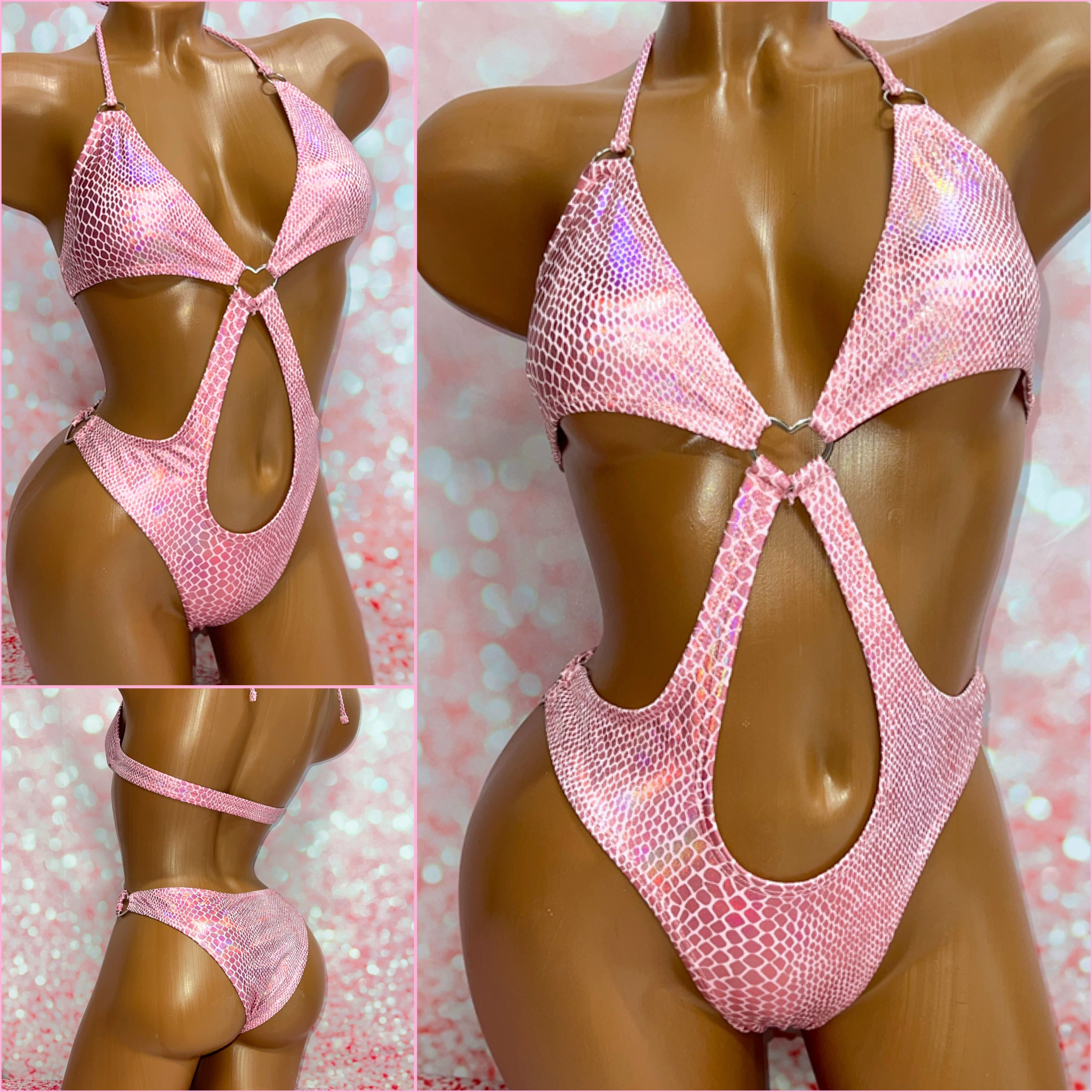 Pink Holo Snake Print Bodysuit