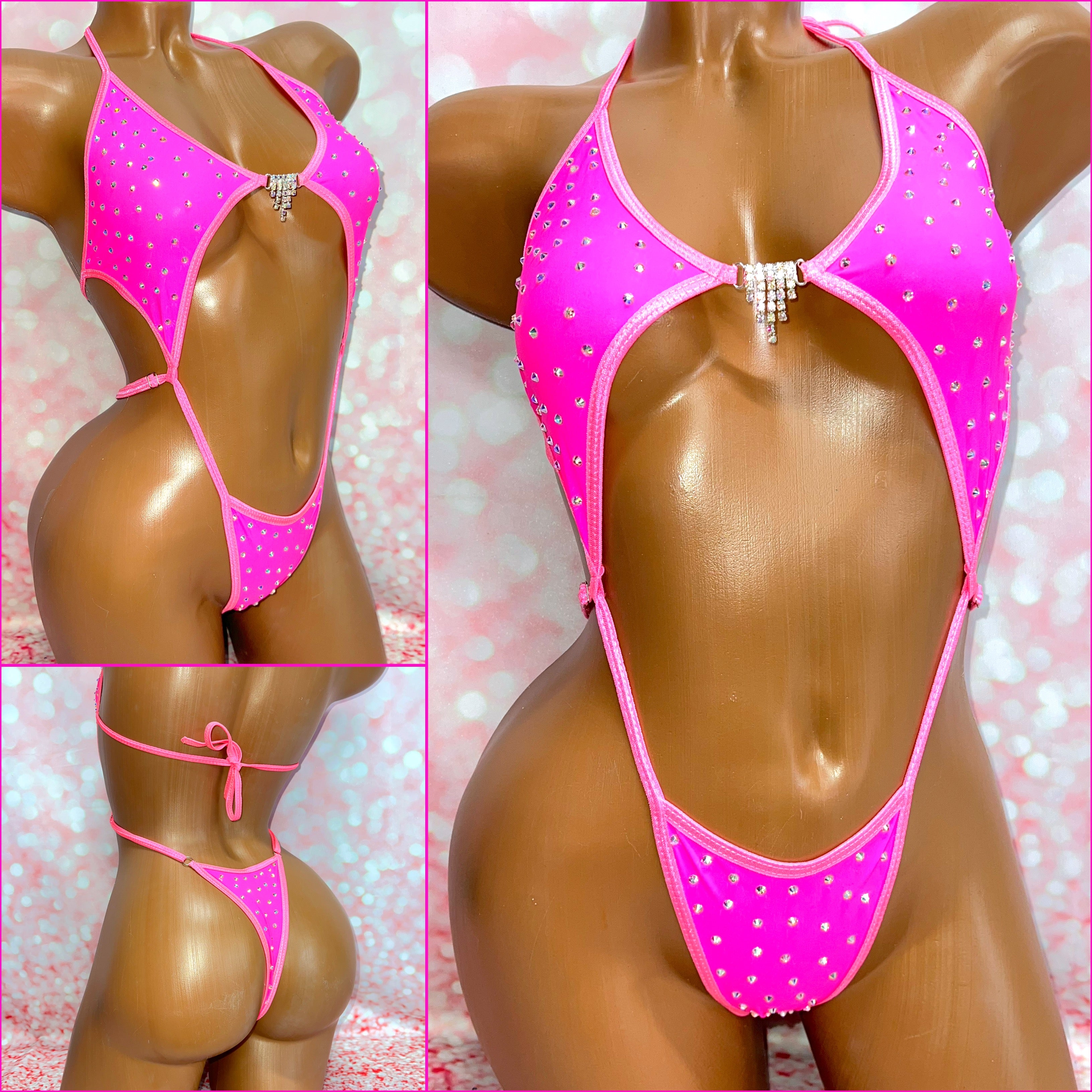 Neon Pink Rhinestone Diamond Slingshot