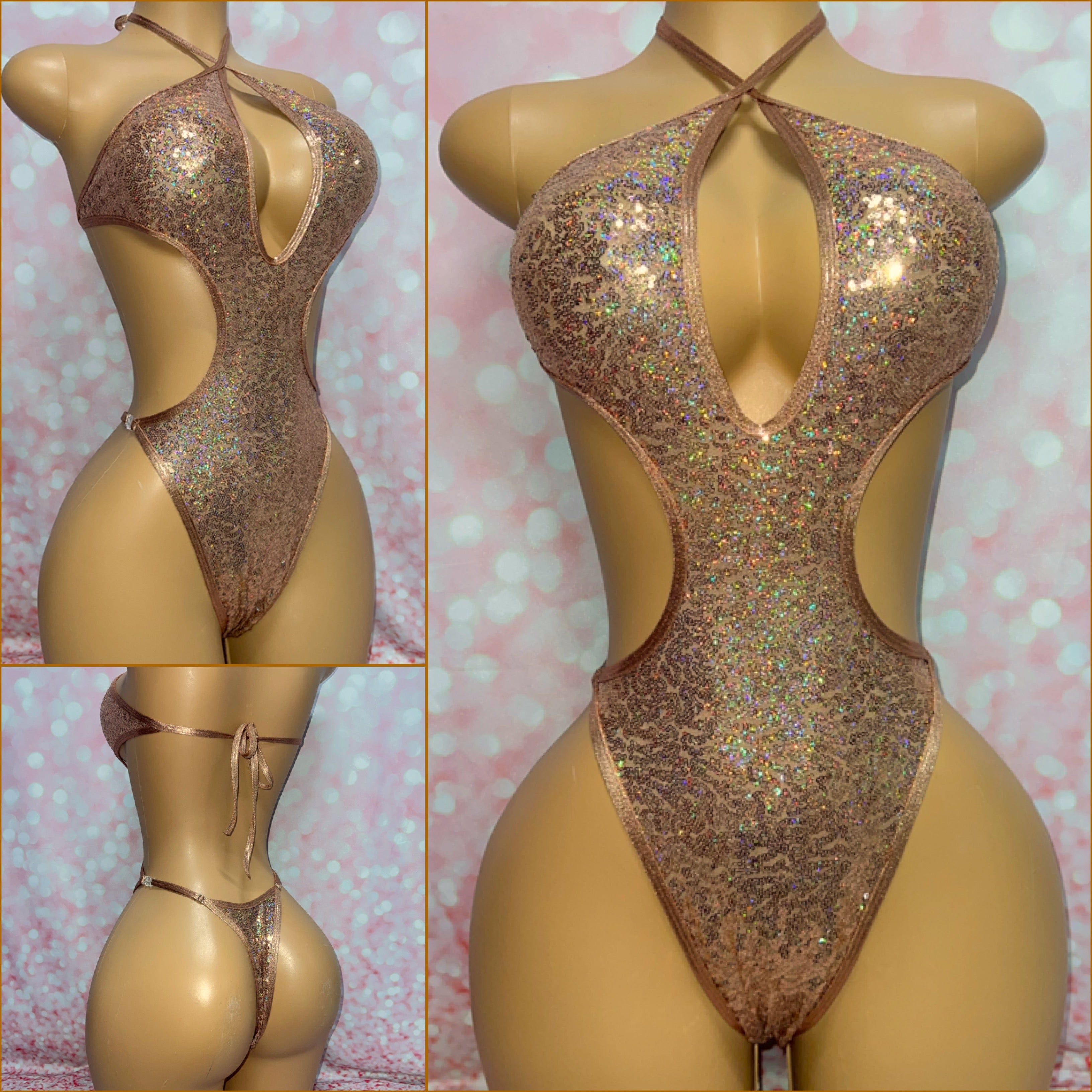 Rose Gold Sequin Cut Out One Piece