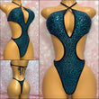Teal Blue Sequin Cut Out One Piece