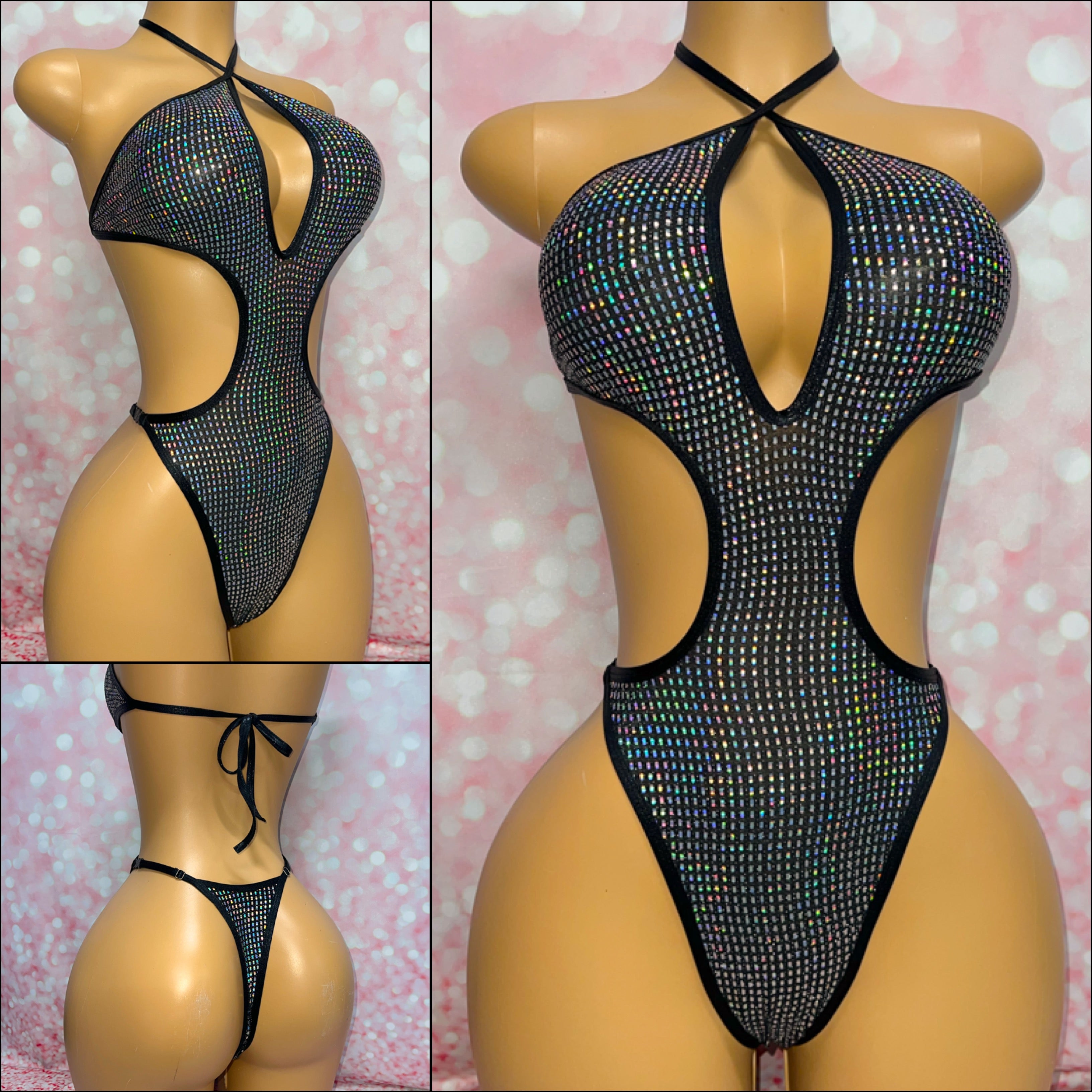 Black Silver Holo Cut Out One Piece
