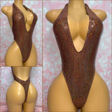Chocolate Holo Halter Bodysuit