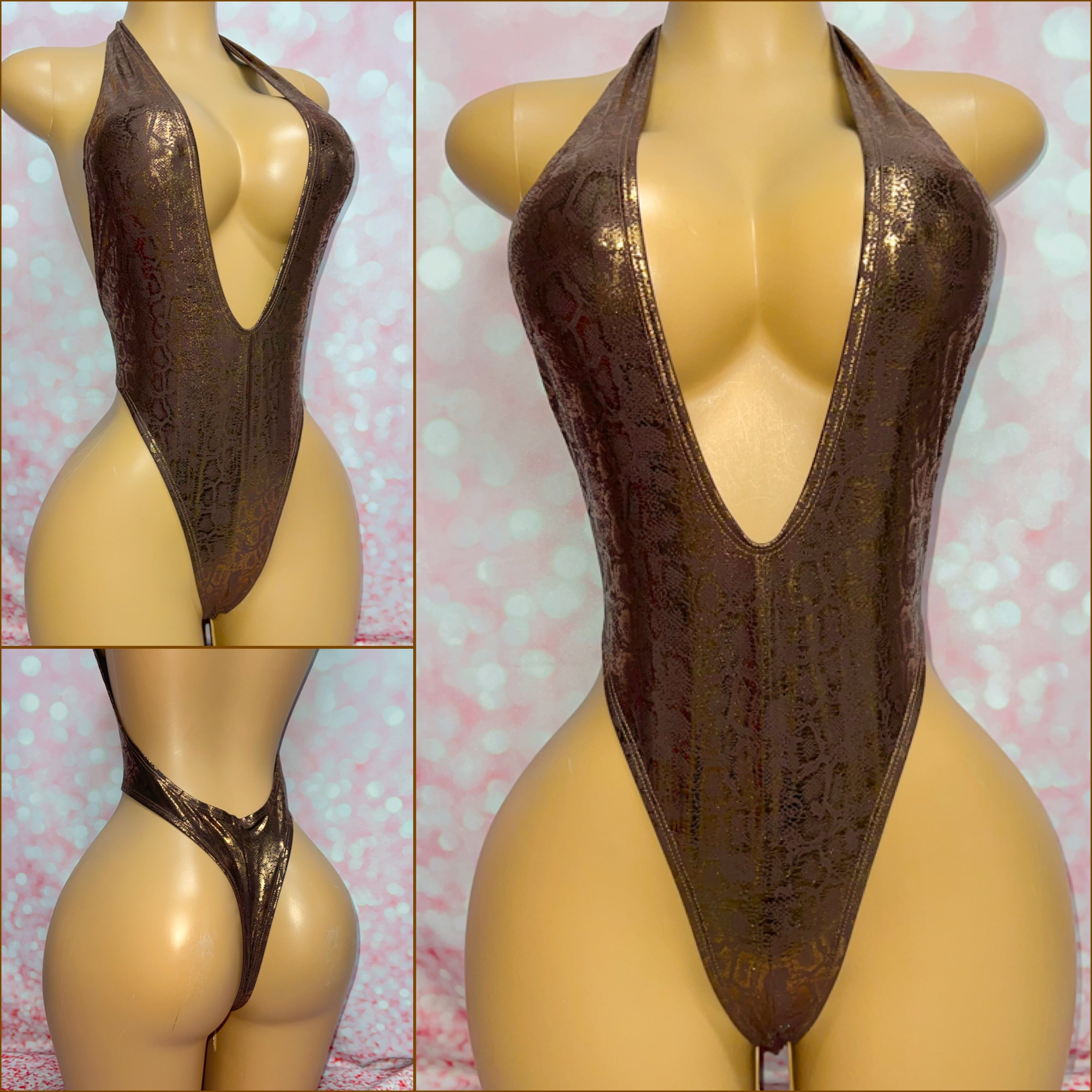 Bronze Snake Halter Bodysuit