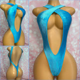 Blue Holo Velvet Cross Over One Piece